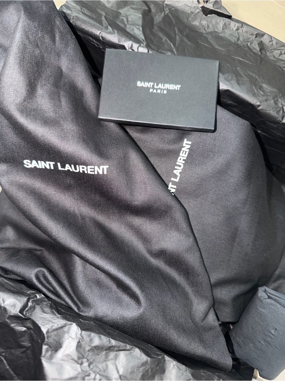 Yves Saint Laurent Black Sandal with Tan Sling and Logo Heel - Picture 3 of 5